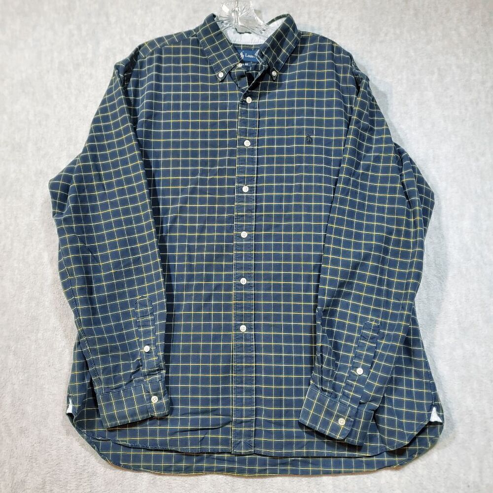 Ralph Lauren Shirt Mens XL Green Plaid Classic Fit Collared Button Down Vintage